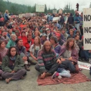 Clayoquot Sound protesters at a blockade in 1993.